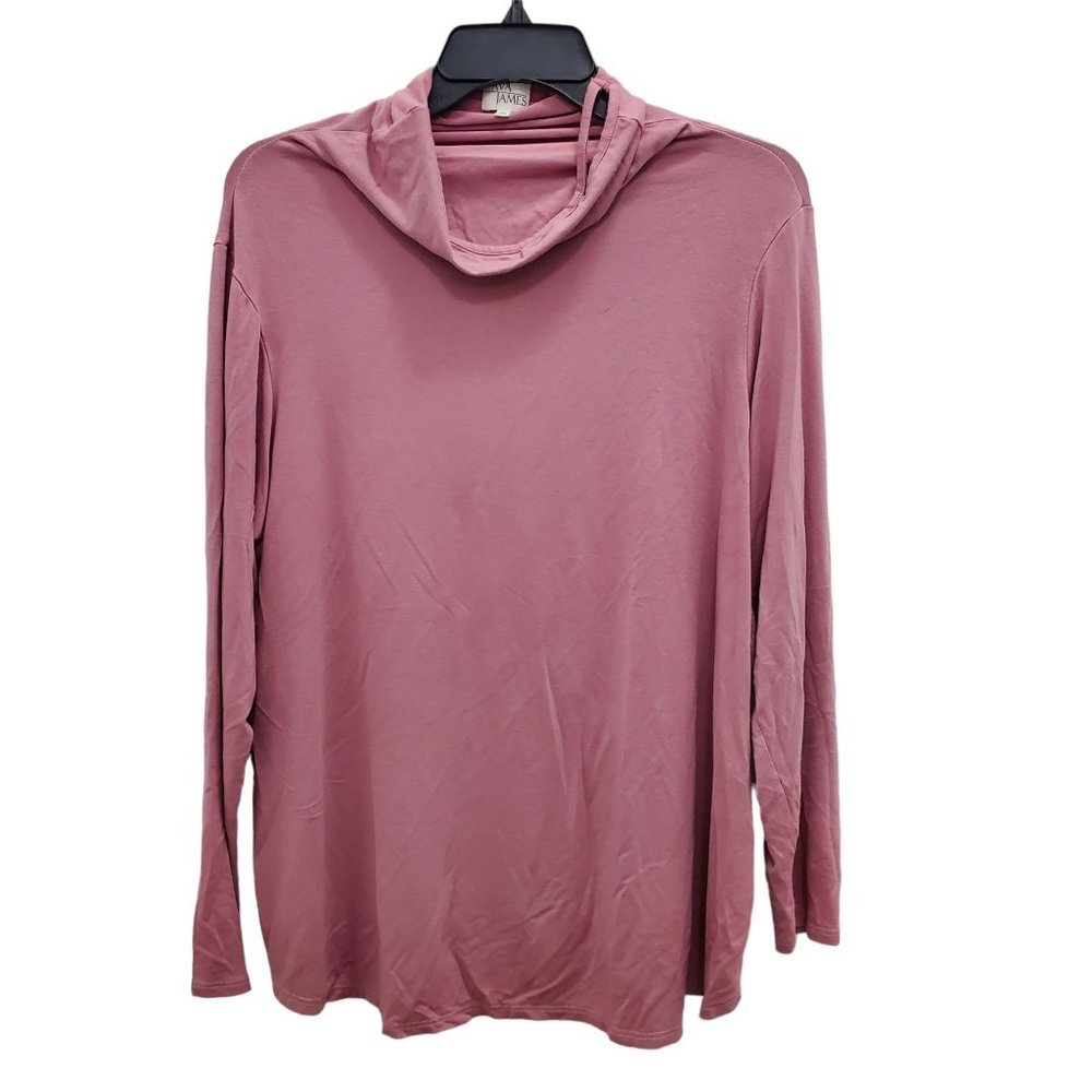 Ava James Woman's Light Pink Rose Long‎ Sleeve Cowl Neck Blouse Plus Size 1X